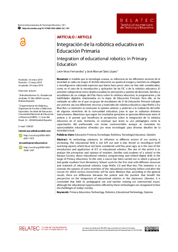 (PDF) Integración de la robótica educativa en Educación Primaria