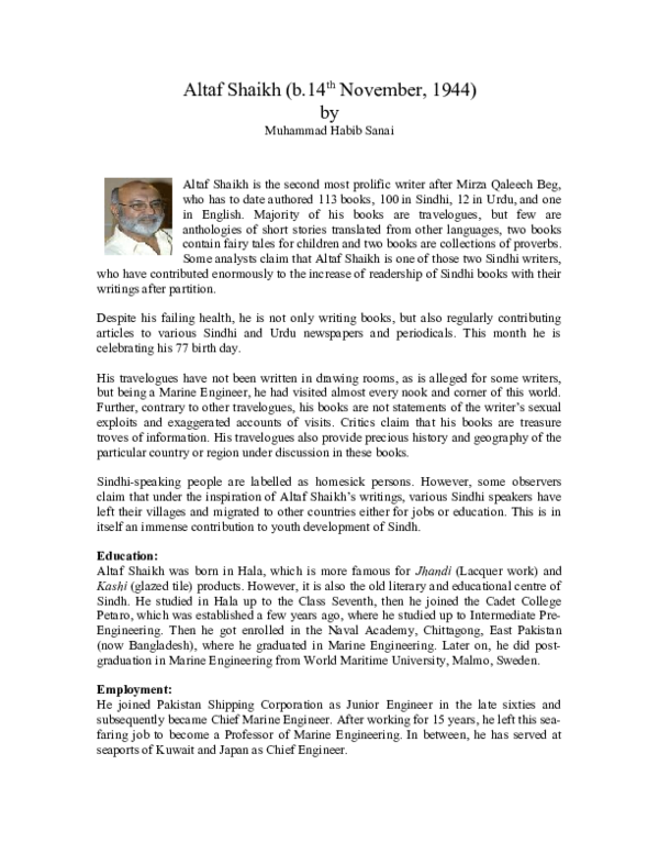 (DOC) Altaf Shaikh (b.14 th November, 1944) by