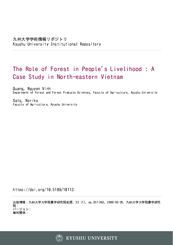 (PDF) The Role of Forest in People's Livelihood : A Case Study in North ...