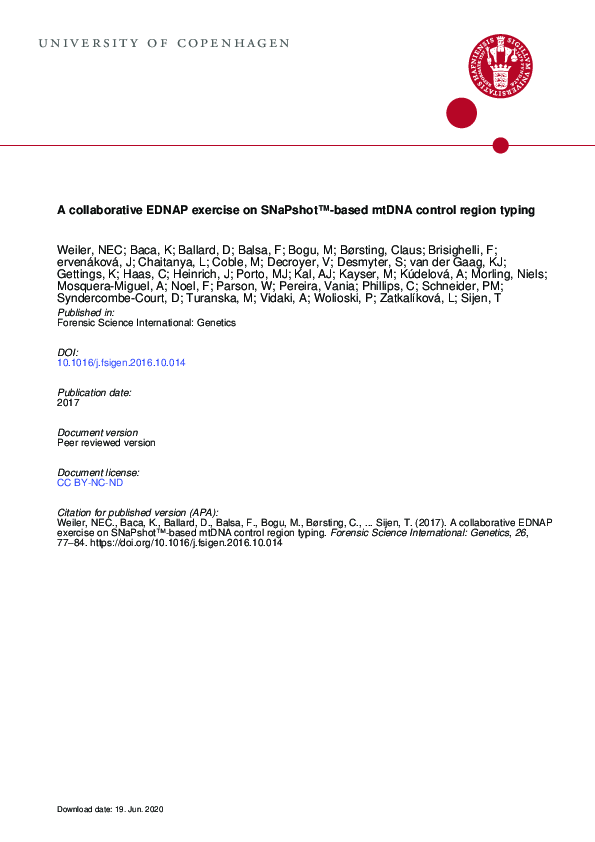 (PDF) A collaborative EDNAP exercise on SNaPshot™-based mtDNA control ...