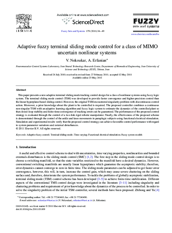 (PDF) Adaptive fuzzy terminal sliding mode control for a class of MIMO ...