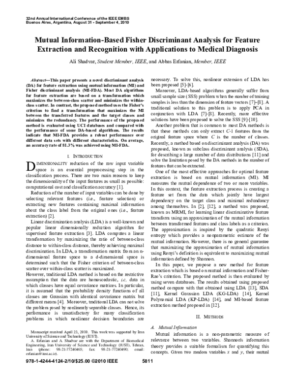 (PDF) Mutual information-based Fisher discriminant analysis for feature ...
