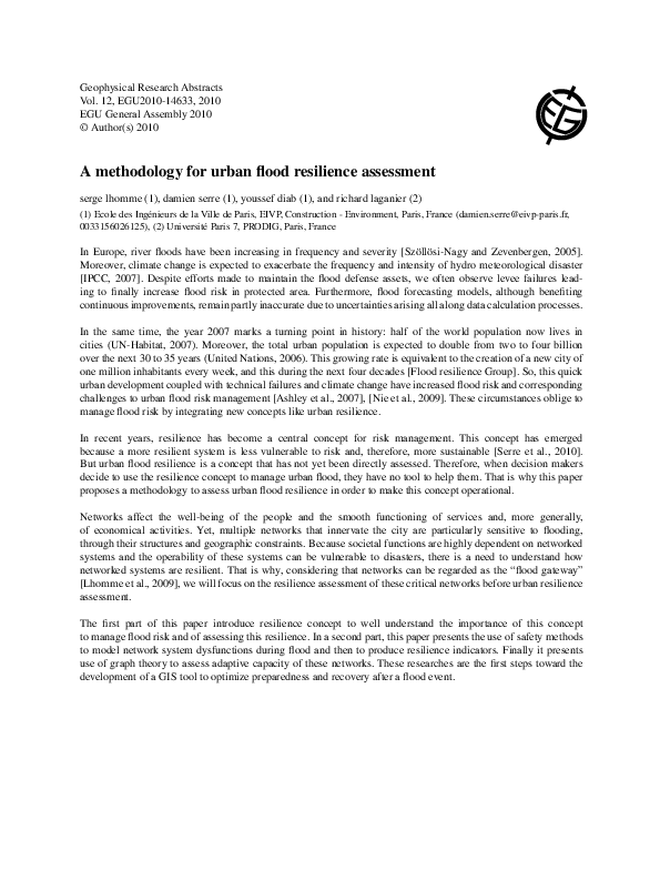 (PDF) A methodology for urban flood resilience assessment
