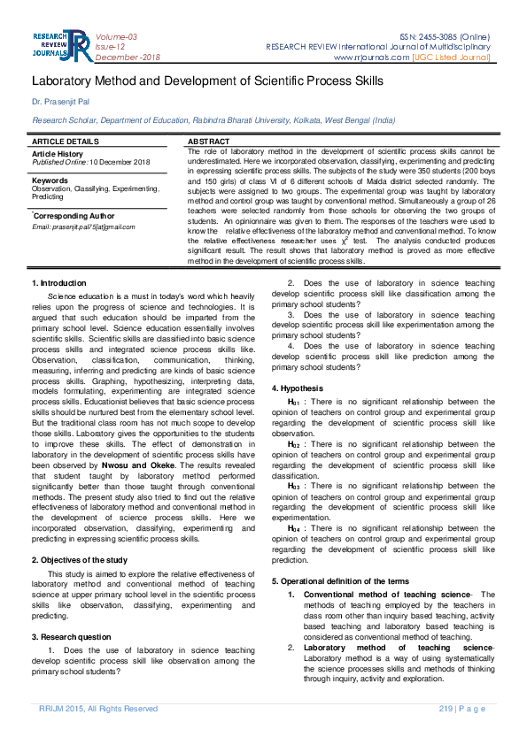 (PDF) Laboratory Method and Development of Scientific Process Skills