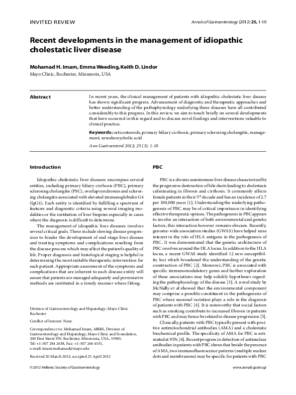 (PDF) Recent developments in the management of idiopathic cholestatic ...