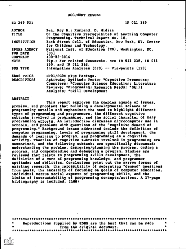 (PDF) On the Cognitive Prerequisites of Learning Computer Programming
