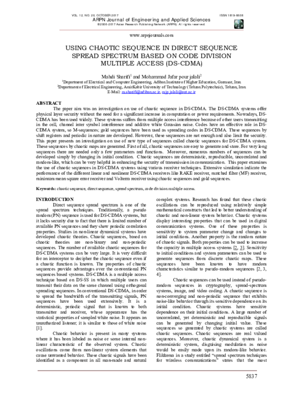 (PDF) Using Chaotic Sequence in Direct Sequence Spread Spectrum Based ...