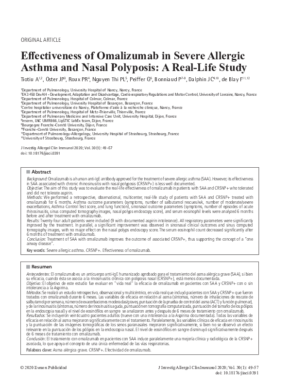 (PDF) Effectiveness of Omalizumab in Severe Allergic Asthma and Nasal ...
