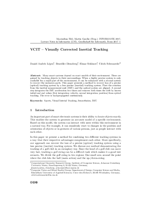 (PDF) VCIT - Visually Corrected inertial Tracking