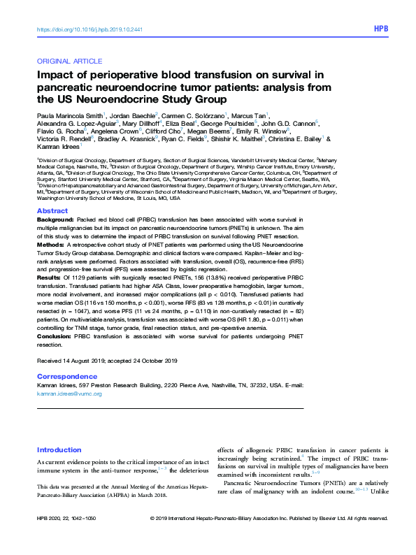 (PDF) Impact of perioperative blood transfusion on survival in ...