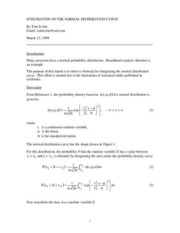 (PDF) Integration of the Normal Distribution Curve