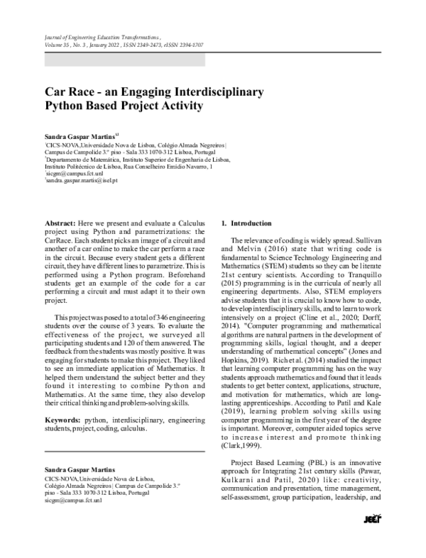 (PDF) Car Race - an Engaging Interdisciplinary Python Based Project ...