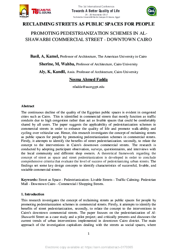 (PDF) Reclaiming Streets as Public Spaces for People: Promoting ...