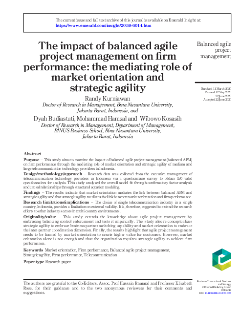 (PDF) The impact of balanced agile project management on firm ...