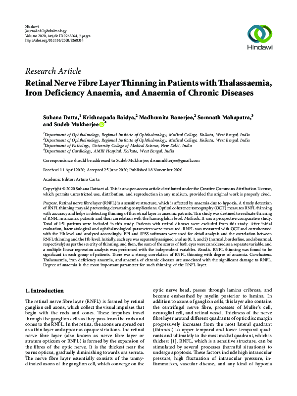 (PDF) Retinal Nerve Fibre Layer Thinning in Patients with Thalassaemia ...