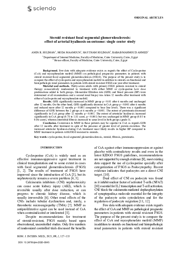 (PDF) Steroid resistant focal segmental glomerulosclerosis: effect of ...