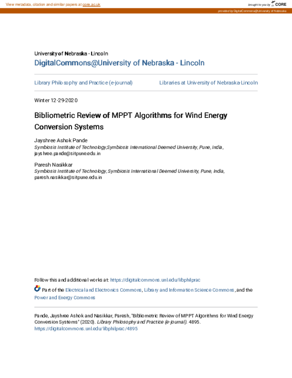 (PDF) Bibliometric Review of MPPT Algorithms for Wind Energy Conversion ...