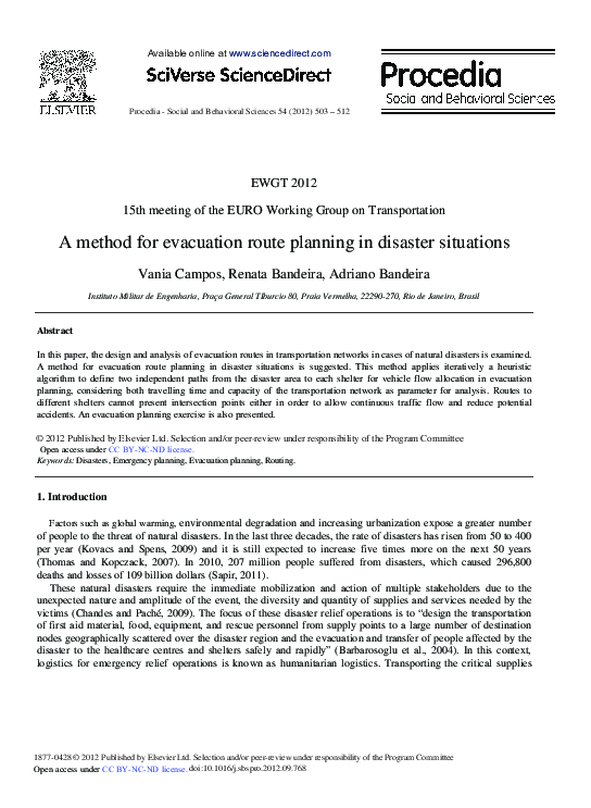 (PDF) A Method for Evacuation Route Planning in Disaster Situations