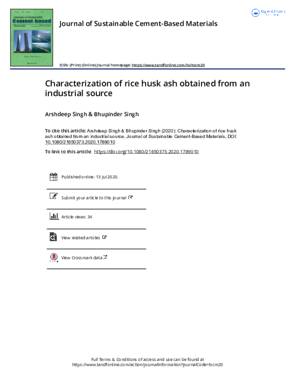(PDF) Characterization of rice husk ash obtained from an industrial source