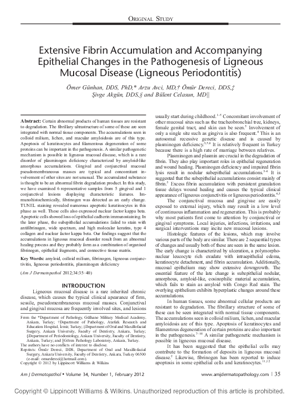 (PDF) Extensive Fibrin Accumulation and Accompanying Epithelial Changes ...