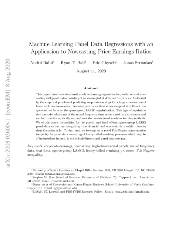 (PDF) Machine Learning Panel Data Regressions with an Application to ...