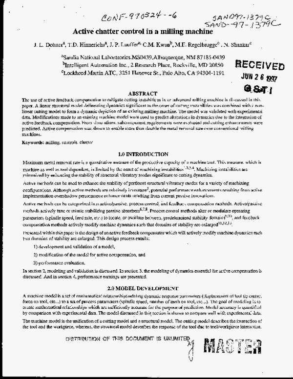 (PDF) Active chatter control in a milling machine