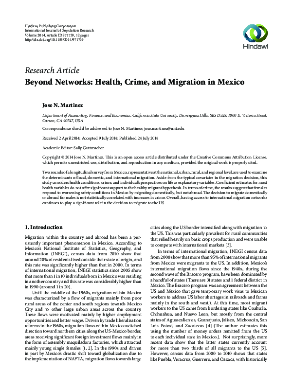 (PDF) Beyond Networks: Health, Crime, and Migration in Mexico