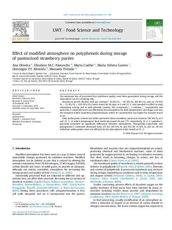 (PDF) Effect of modified atmosphere on polyphenols during storage of ...