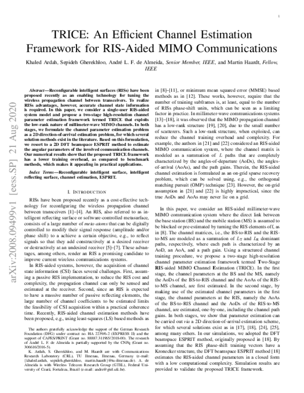 (PDF) TRICE: An Efficient Channel Estimation Framework for RIS-Aided ...