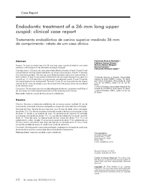 (PDF) Endodontic treatment of a 36mm long upper cuspid clinical case