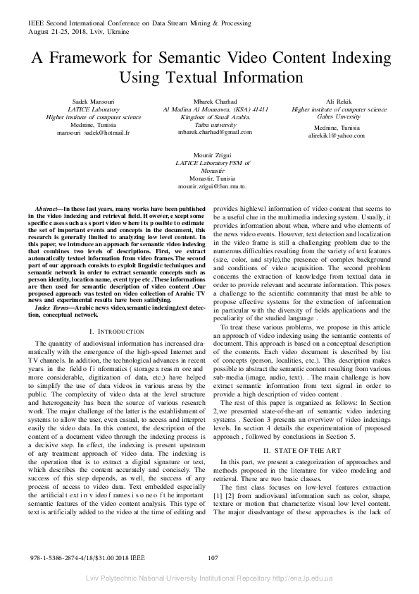 (PDF) A Framework for Semantic Video Content Indexing Using Textual ...