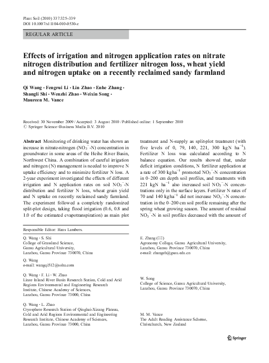 (PDF) Effects of irrigation and nitrogen application rates on nitrate ...