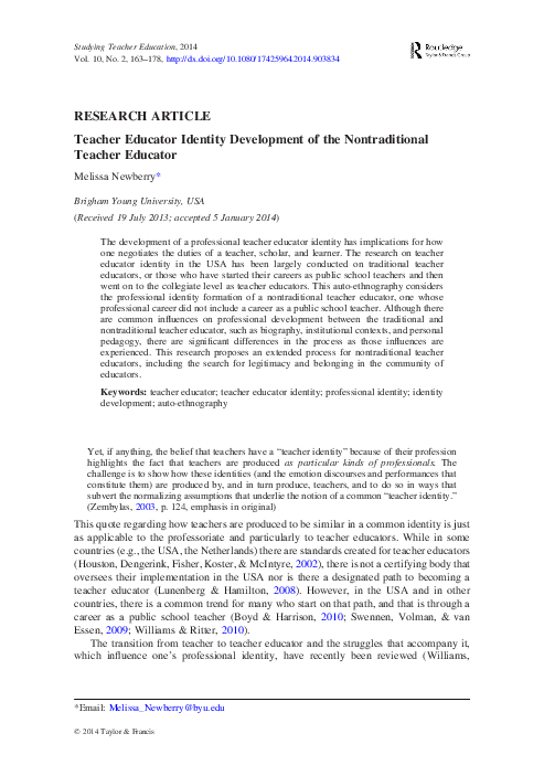 (PDF) Teacher Educator Identity Development of the Nontraditional ...