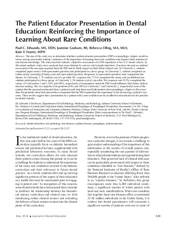 (PDF) The Patient Educator Presentation in Dental Education ...