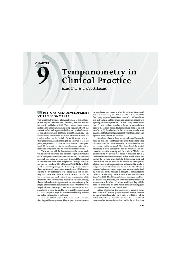 (PDF) CHAPTER Tympanometry in Clinical Practice Jack Shohet