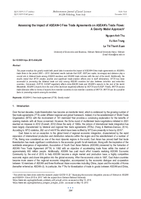 (PDF) Assessing the Impact of ASEAN+3 Free Trade Agreements on ASEAN’s ...