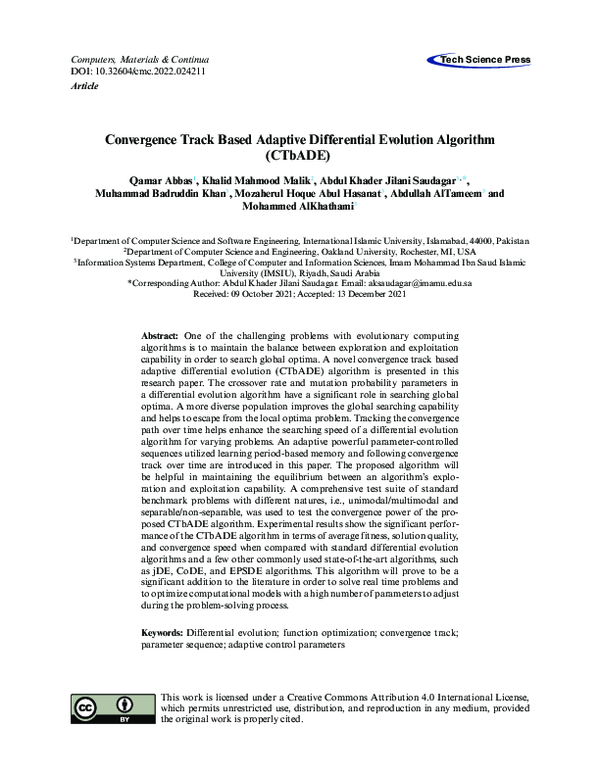 Convergence Track Based Adaptive Differential Evolution Algorithm (CTbADE)