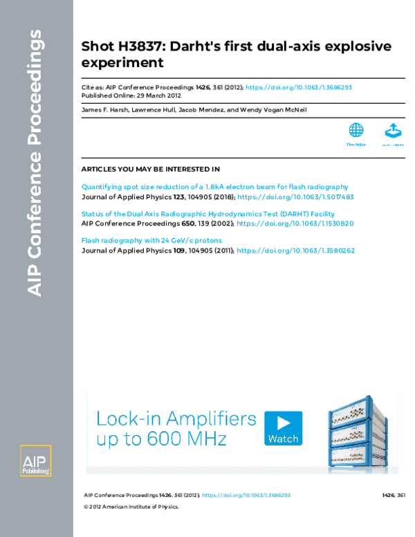 (PDF) Shot H3837: Darht's first dual-axis explosive experiment