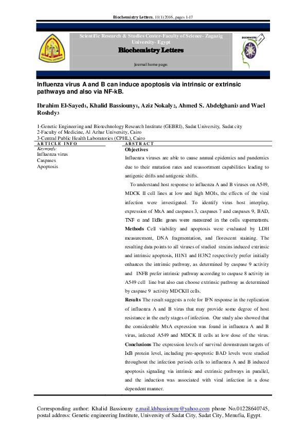 (PDF) Influenza virus A and B can induce apoptosis via intrinsic or ...