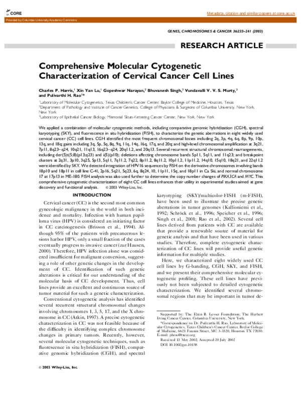 (PDF) Comprehensive molecular cytogenetic characterization of cervical ...