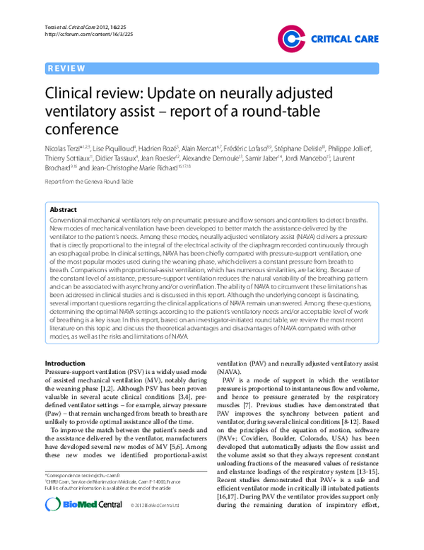 (PDF) Clinical review Update on neurally adjusted ventilatory assist
