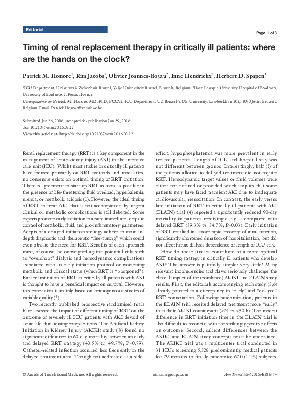 (PDF) Timing of renal replacement therapy in critically ill patients ...