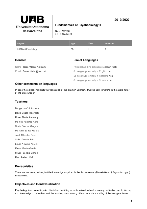 (PDF) Fundamentals of Psychobiology II
