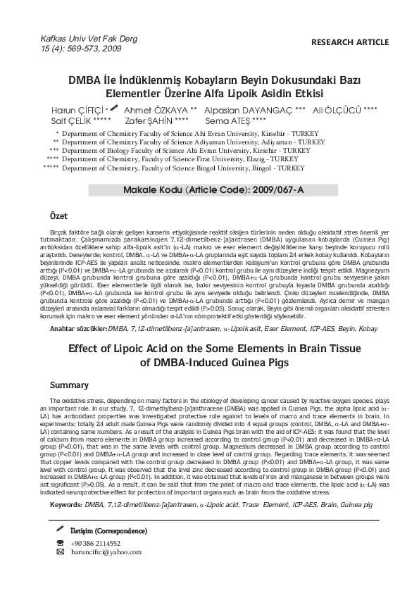 (PDF) DMBA İle İndüklenmiş Kobayların Beyin Dokusundaki Bazı Elementler ...