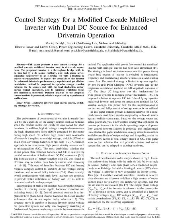 (PDF) Control strategy for a modified cascade multilevel inverter with ...