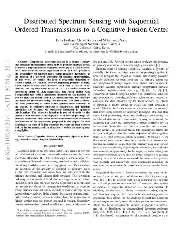 (PDF) Distributed Spectrum Sensing With Sequential Ordered ...