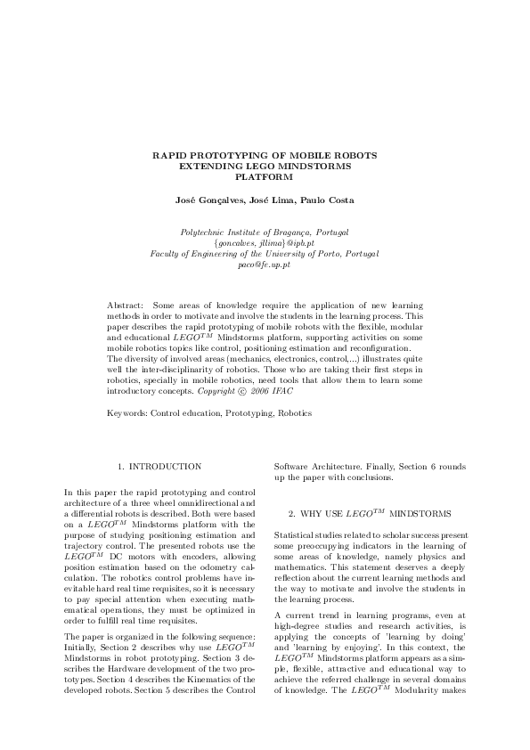 (PDF) Rapid prototyping of mobile robots extending LEGO mindstorms platform