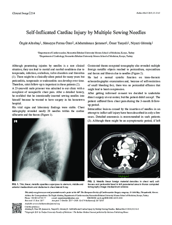 (PDF) Self-Inflicated Cardiac Injury by Multiple Sewing Needles