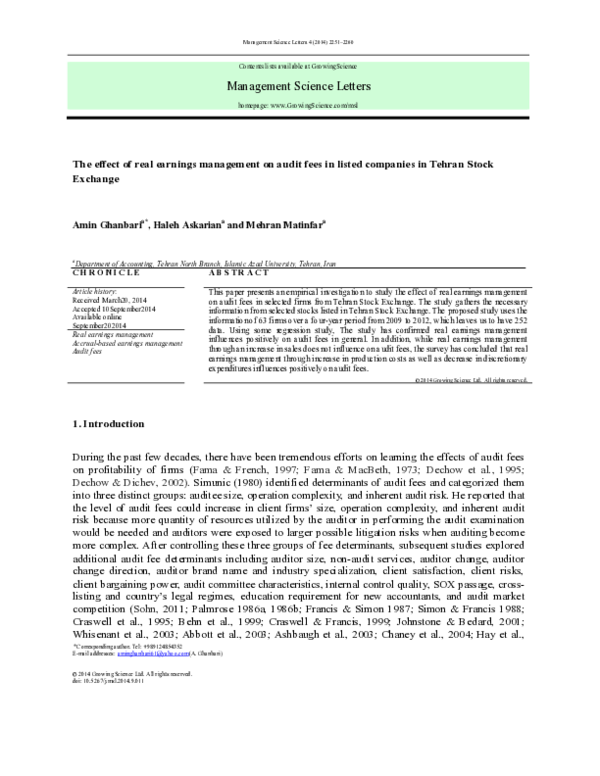 (PDF) The effect of real earnings management on audit fees in listed ...
