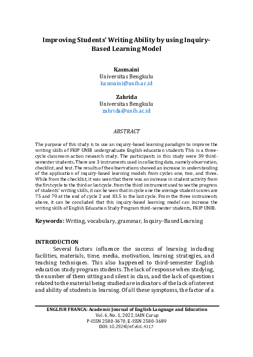 (PDF) Improving Students' Writing Ability by using Inquiry-Based ...